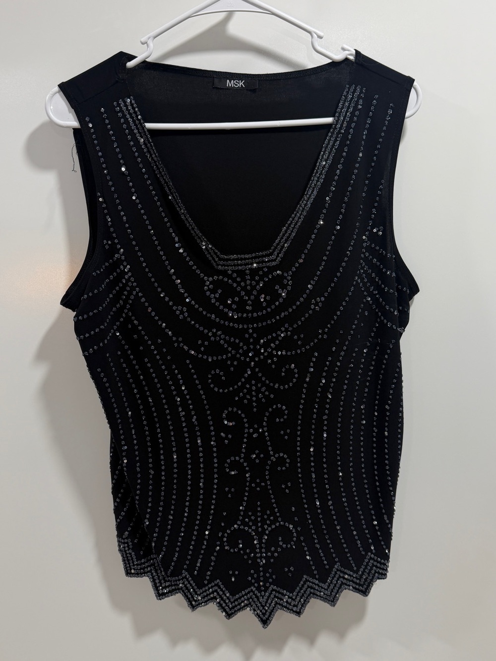 Vintage MSK Black Beaded V-Neck Sleeveless Camisole